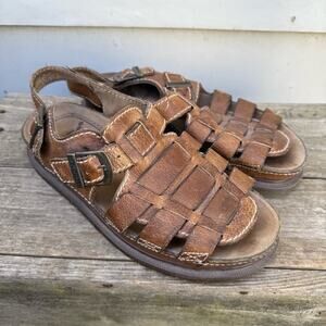 Y2K Dr Martens Doc Chunky Fisherman Brown Leather Sandals Slingback UK10 England